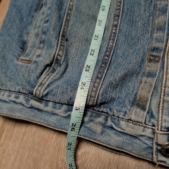 Vintage Faded Glory Mens L Blue Denim Hooded Jacket Quilted Lined Distressed - Picture 8 of 11